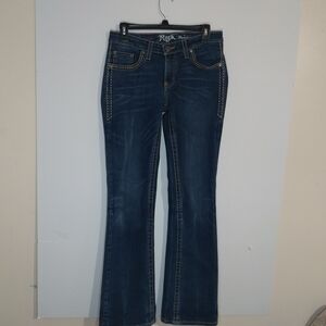 Stylish ROCK 47 Wrangler Cowboys Dark Blue Flare Jeans